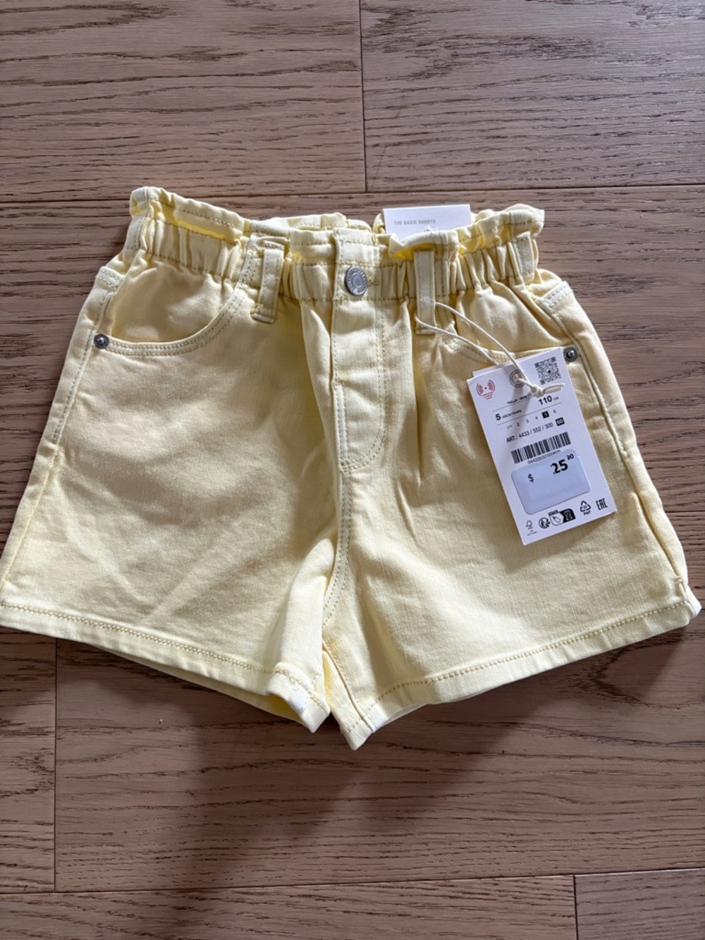Zara Pale Yellow Girls' Elastic-Waist Shorts